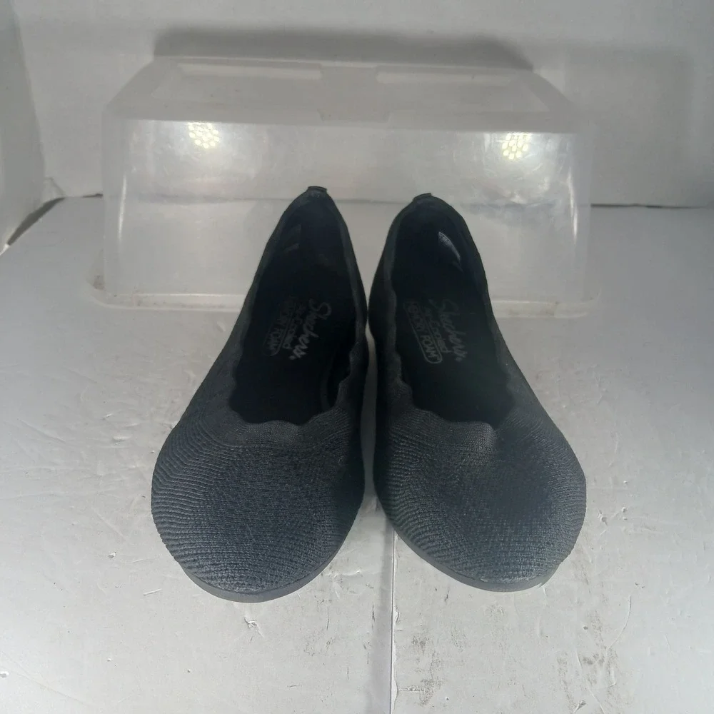 Skechers Cleo 2.0 Love Spell 7.5 Black Knit Scalloped Ballet Flats 158343